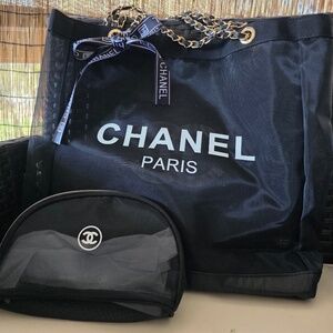 Brand-new CHANEL VIP Gift GWP Black Mesh Tote with Pouch.